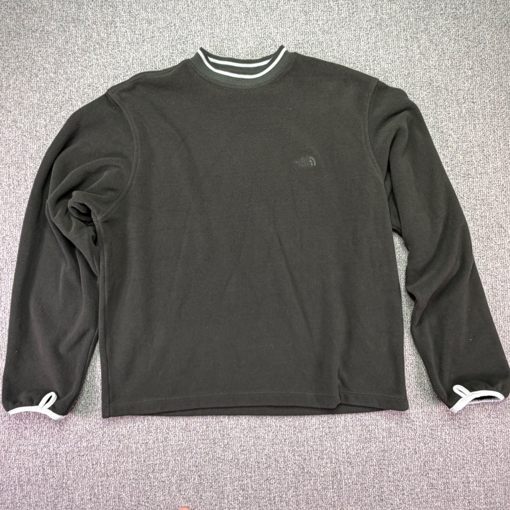 The North Face Fleece Pullover Mens M Brown Mock Neck Striped Trim Sweatshirt